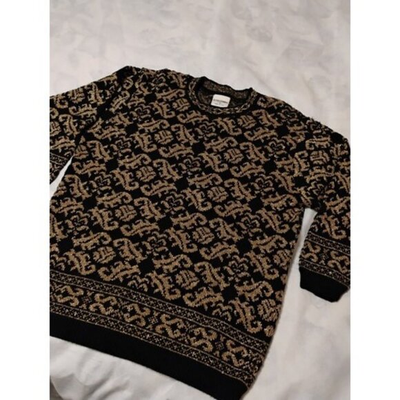 Vtg 90s Alfred Dunner Sweater Black Gold Metallic Holiday Floral 1X USA Made - Picture 1 of 13